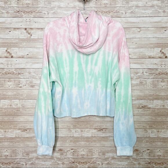 NWT AC/DC Graphic Band Crop Hoodie Tie Dye Festival Concert Boho Casual Size L - Picture 4 of 7